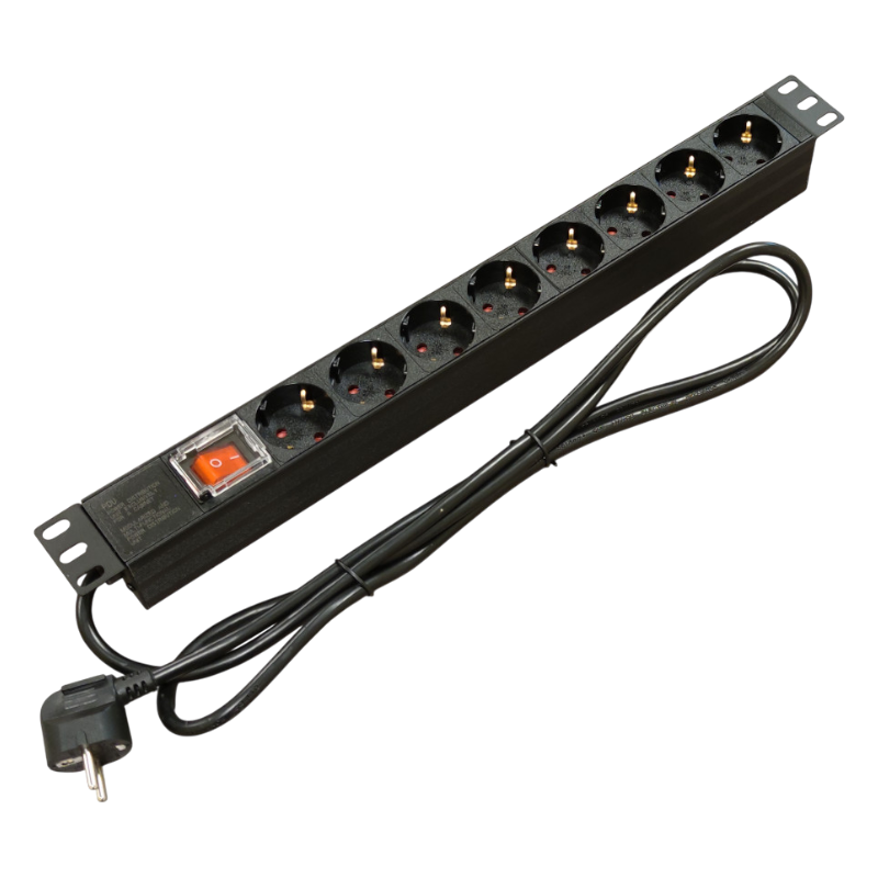 Фільтр мережевий Kingda 19" 1U, 8 розеток, 1,8 м, алюміній, з вимикачем (KD-GER(16)N1008WKPDY30W19A)